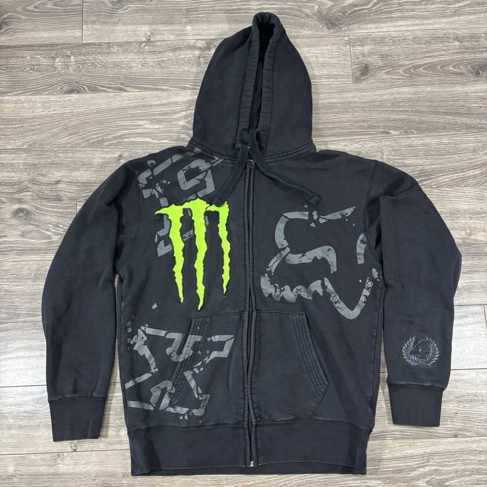 Vintage Fox Racing X Monster Energy Ricky Carmichael #4 BMX Zip Up Hoodie L Y2K‎
